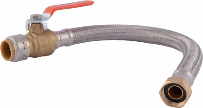 Sharkbite Water Heater Connector With Ball Valve, Stainless Steel, 3/4 In. X 3/4 In. Fip, 18 In., Lead Free