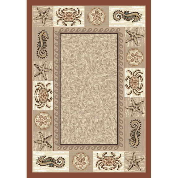 Milliken Signature Area Rug SEA LIFE CORAL Sea Life Coral Starfish Shells 7' 7" x 7' 7" Round