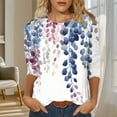 thumbnail image 2 of MaFYtyTPR Women 3/4 Sleeves Casual Shirts Pullover Loose Tunic Tops Floral Print Blouse 2025 A-Navy S, 2 of 5