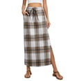 thumbnail image 2 of Women's Plaid Print Elastic Waist Long Skirt Summer Casual Elegant High Waist A-Line Maxi Skirts Khaki XL, 2 of 6