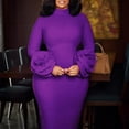 thumbnail image 3 of AURA Womens Half High Neck Bodycon Midi Dress 3D Flower Long Sleeve High Waist Slim Hip Dress Elegant Work Party Dress, 3 of 5