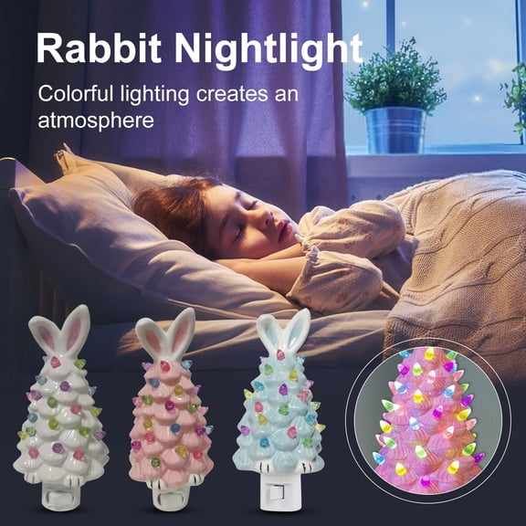 Easter Rabbit Plug-in Nightlight - Colorful Light-Up Bunny Shaped Decor for Kids’ Room & Holiday