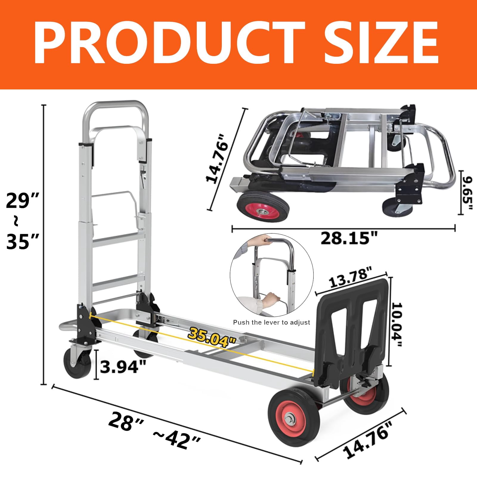 Huisuilinss Folding Hand Truck,Aluminum Convertible Hand Truck,Platform Truck Dolly Cart With 4 Wheel For Transport And Moving In Warehouse Supermarket Garden Grocery Office Home