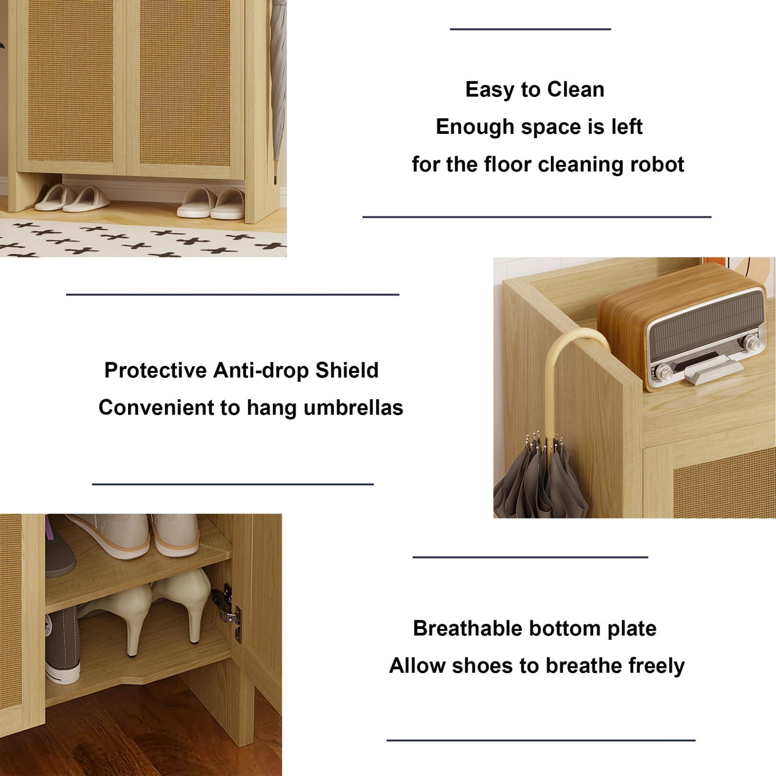 42.5" Tall Rattan Shoe Cabinet with Doors, 6-Tier Wooden Shoe Storage Organizer with Adjustable Shelves for Entryway Hallway, Natural