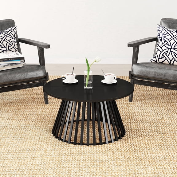 Round Coffee Table, Metal Small Coffee Table for Living Room, Modern Center Table for Small Space (Black)
