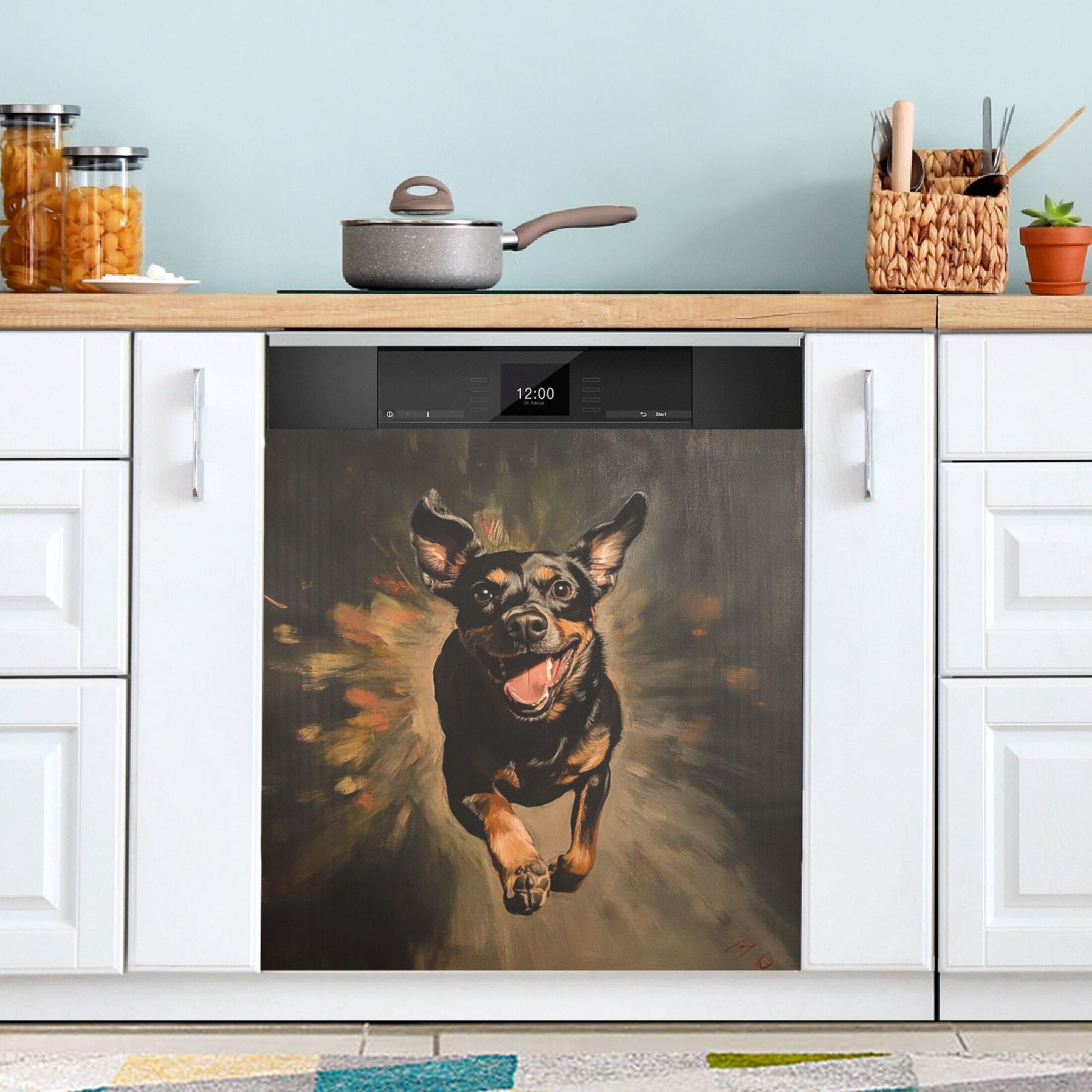 Dishwasher Magnetic Sticker 23x26 Inch Refrigerator Magnetic Sticker Washing Machine Magnetic Sticker Kitchen Panel Magnetic Sticker Home Decor Running Black Dog