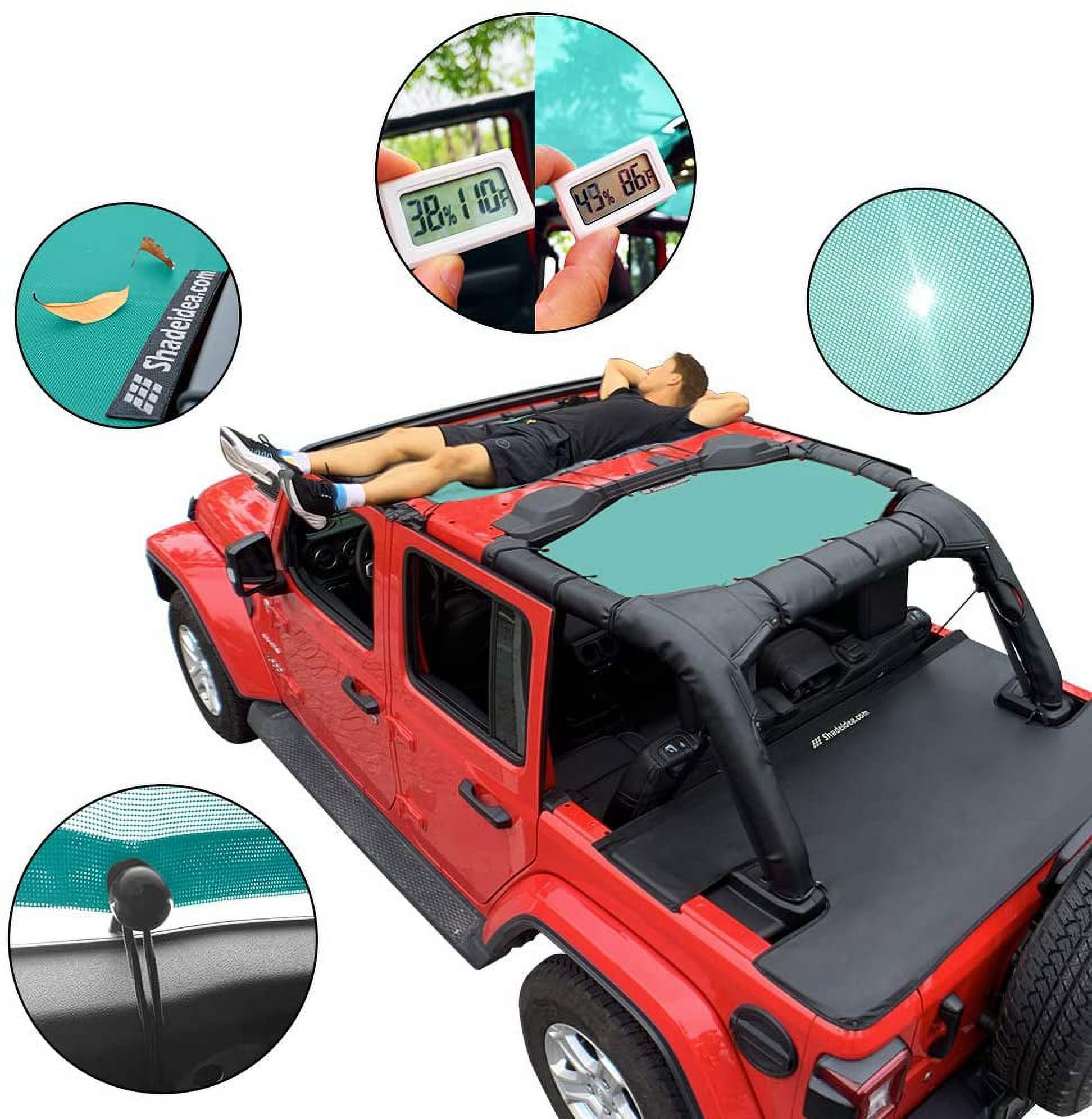 Shadeidea Jeep Wrangler Sun Shade JL Top Sunshade Front and Rear 2 piece-Tiff Blue Mesh Screen Sunshade JLU Unlimited 4 Door 2018-Current New Model Cover UV Blocker with Grab Bag-10 Years Warranty