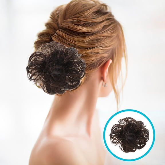 FRCOLOR 2Pcs Wavy Brown Clip Hair Bun for Ladies Party and Travel