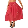 thumbnail image 3 of YIZYIF Womens Belly Dance Performance Costume Sequin Beaded Chiffon Skirt Indian Dance Costume Red One Size, 3 of 7