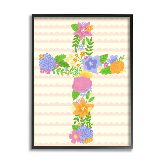 Stupell Industries Floral Cross Religious Symbol Botanical & Floral Painting Black Framed Art Print Wall Art