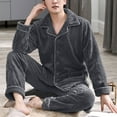 thumbnail image 2 of JTieacloth Men's Bathrobes Men's Fall And Winter Cardigan Thickened Long Sleeved Warm Coral Fleece Homewear Pajamas Set Gray, 2 of 6