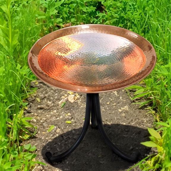 Achla Metal Bird Bath with Tripod Stand, Copper Plated