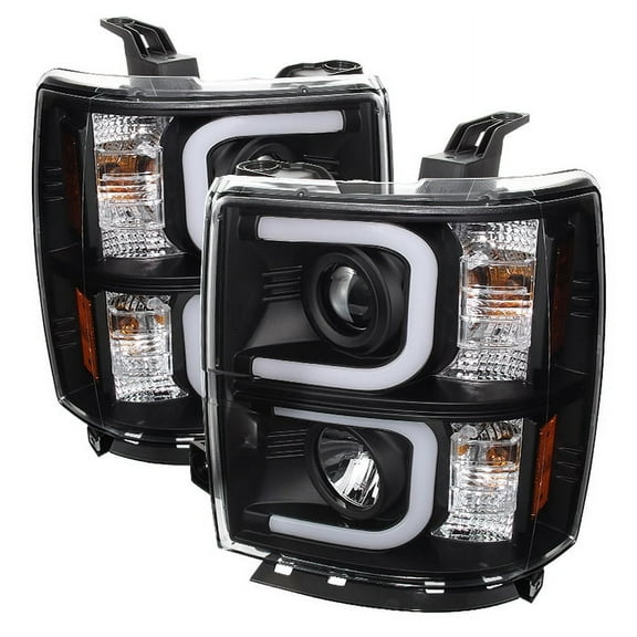 Spyder Chevy Silverado 1500 14-15 Projector Headlights - Light Bar DRL - Black - High H1 (Included) - Low H7 (Included)