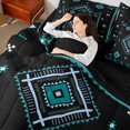 thumbnail image 4 of Manfei Vintage Aztec Rhombus 7-Piece Twin Bedding Sets,bohemian Exotic Style Bedding Comforter Set,Cyan Black Sheet Sets For Adults,Microfiber Bedroom Decor Reversible, 4 of 8