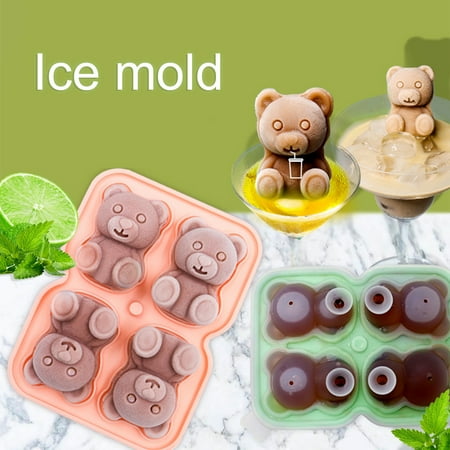 

Ice Cube Mold Bear Shape 4 Grids Silicone Food Grade Multi-purpose Ice Tray Mold Kitchen Supplies