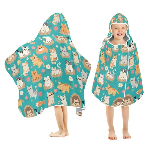 joogoo Cute Cats Cartoon Kids Hooded Beach Towel Baby Bath Towel 23.5"x50"