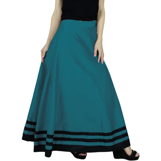 Bimba Women Long Maxi Skirt Faux Silk Boho Chic Skirts With Drawstring Waist
