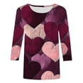 thumbnail image 5 of Axiiglly 3/4 Length Sleeve Womens Tops Heart Print Going Out Tops Comfy Soft Crew Neck Tees Pullover Fashion Lightweight T-shirt Valentine's Day Graphic Plus Size Casual Tops, 5 of 5