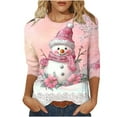 thumbnail image 2 of Womens Tops Plus Size Christmas Day Printed Round Neck 3/4 Sleeve Casual T-shirt Blouse Pink, 2 of 6