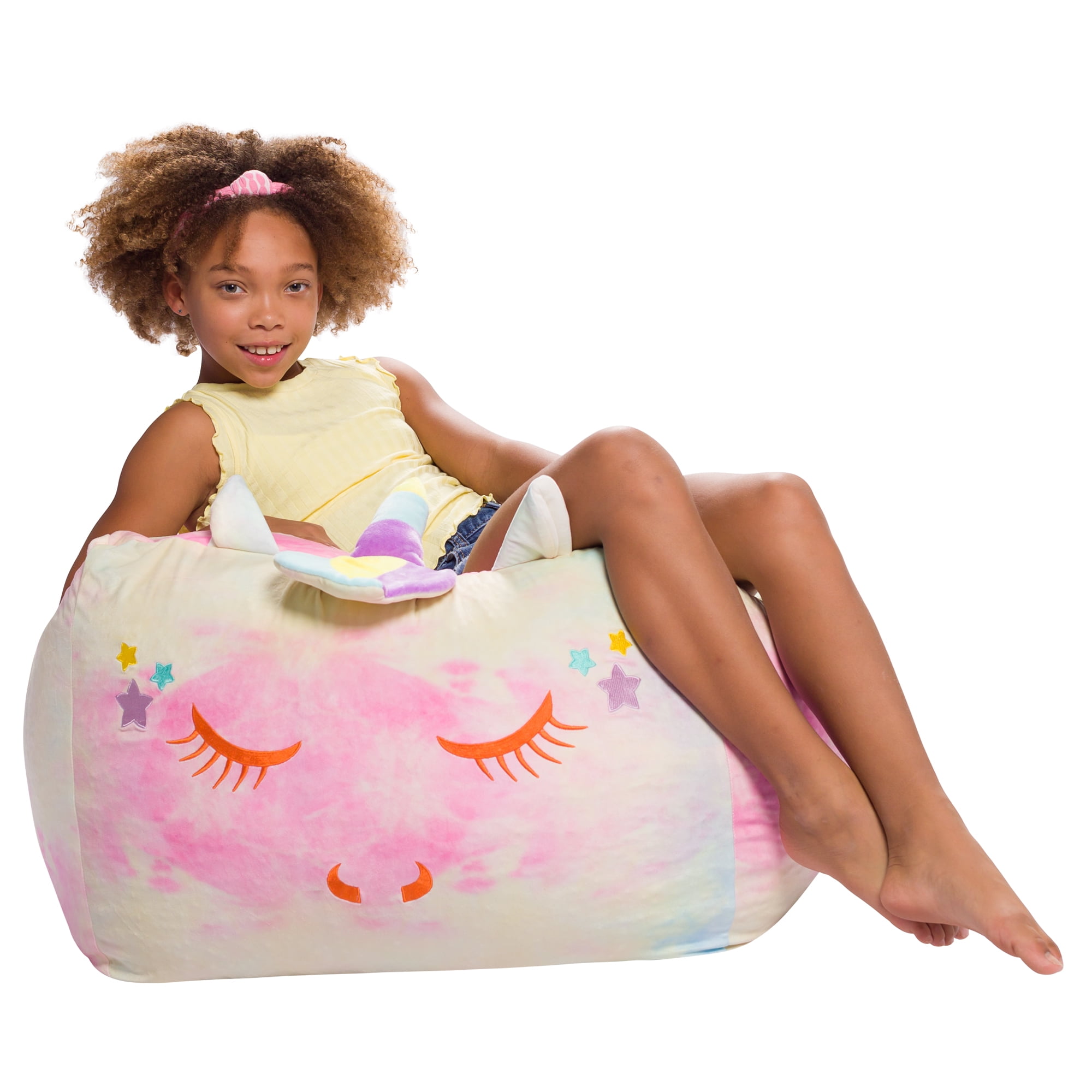 Posh Creations Animal Bean Bag Chair, Soft Cover, Kids, 2 ft, Tie Dye Unicorn