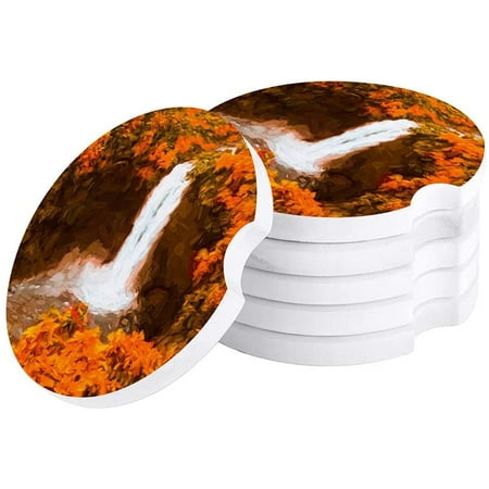 

FMSHPON Oil Painting Style Waterfall in Autumn Forest Set of 4 Car Coaster for Drinks Absorbent Ceramic Stone Coasters Cup Mat with Cork Base for Home Kitchen Room Coffee Table Bar Decor