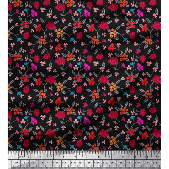 Soimoi Cotton Duck Fabric Berries,Leaves & Floral Artistic Print Sewing Fabric Yard 42 Inch Wide