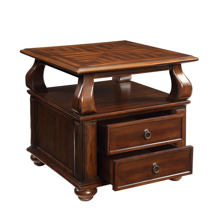 ACME Amado Rectangular 2-Drawer Wooden End Table with Open Shelf