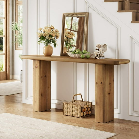 Tribesigns Solid Wood Console Table, 63-Inch Farmhouse Wood Entryway Table with Sturdy Base, Narrow Sofa Table Behind Couch, for Living Room, Foyer, Hallway, Entrance, Easy Assembly, Rustic Brown