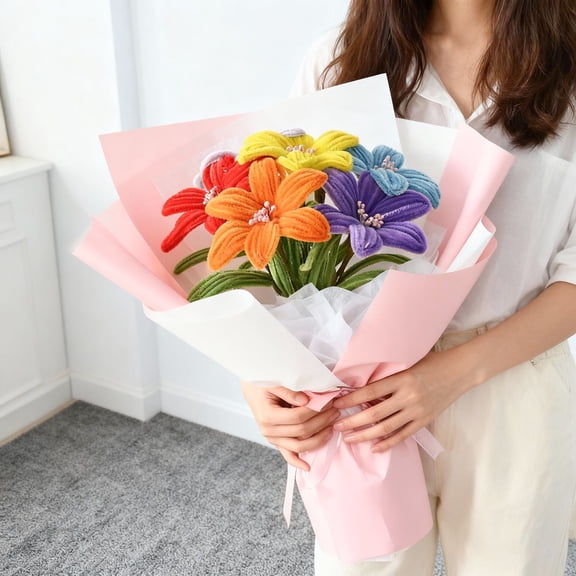 mdesiwst Finished Pipe Cleaner Flower Craft Handmade Artificial Lily Flower Valentine's Day Gifts for Women Mom Grandma Girlfriend on Birthday Mother's Day