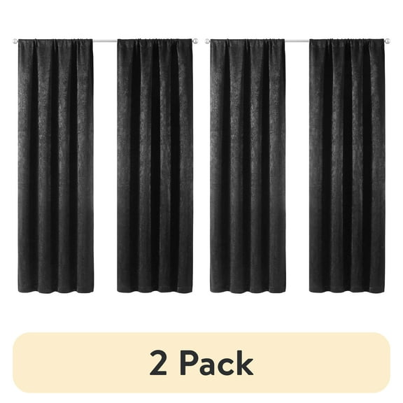 (2 pack) Mainstays Shimmer Rod Pocket 99% Blackout Curtains, Set of 2, Black, 37" W x 84" L
