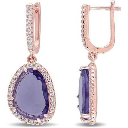Tangelo 6-4/5 Carat T.G.W. Synthetic Amethyst and White Topaz Rose Rhodium over Sterling Silver Dangle Earrings