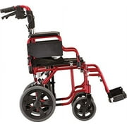 Red Lightweight Transport Chair With 12 Rear Wheels, Hand Breaks, Removeable Arms - 19 Seat Width