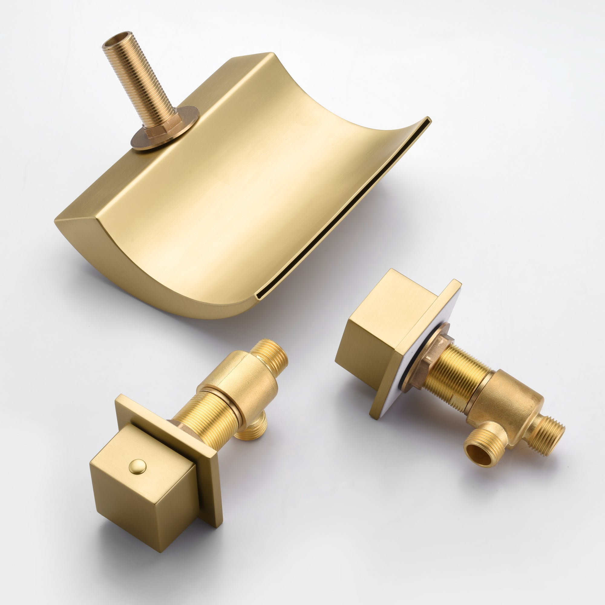 Sumerain Roman Tub Faucet with Waterfall Spout, 3-Hole Deck Mount High Flow Bath Tub Filler, Brushed Gold Finish