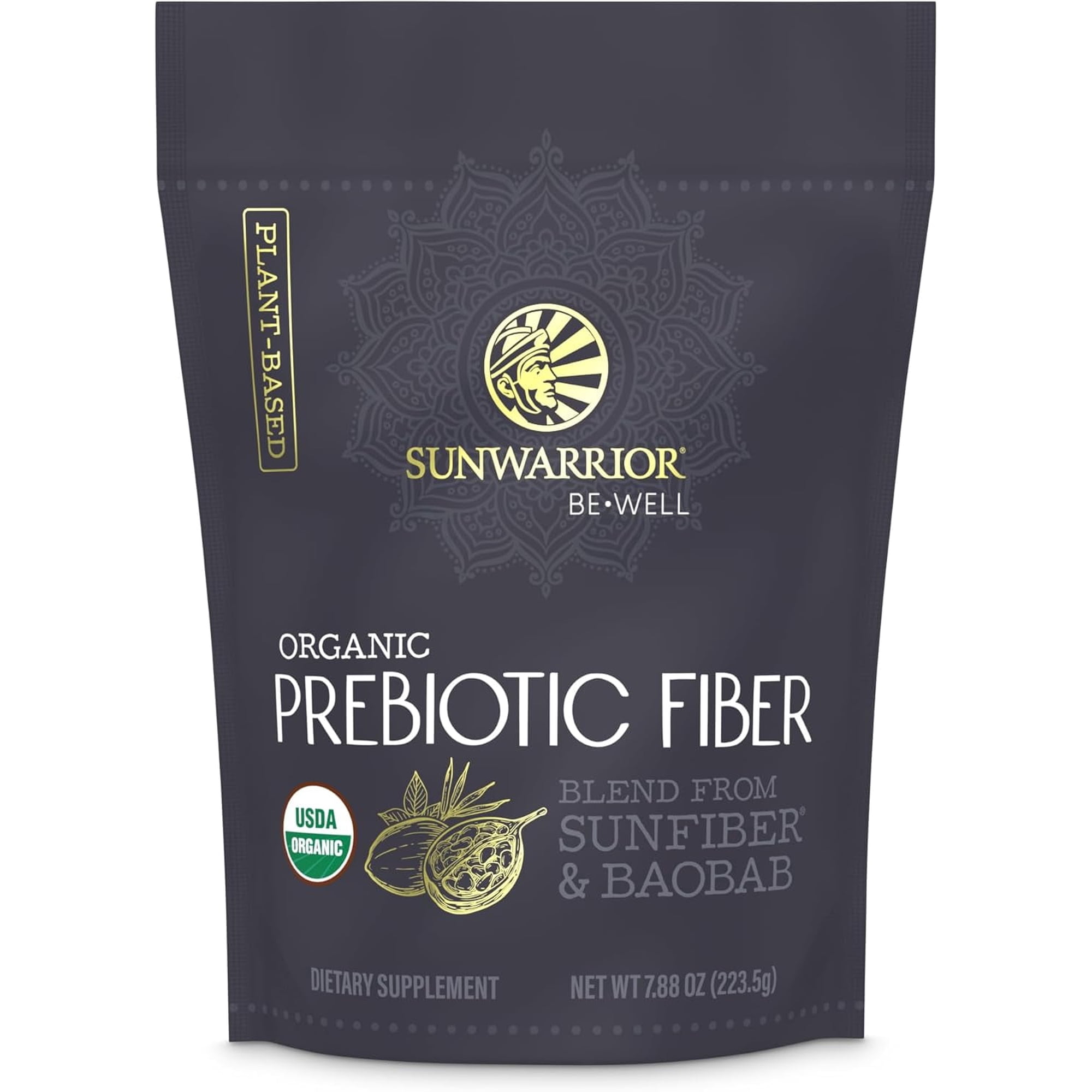 Sunwarrior Organic Prebiotic Fiber Supplement Powder for Gut Health Support & Digestive Harmony, 8 Oz