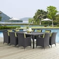 thumbnail image 2 of Modern Contemporary Urban Design Outdoor Patio Balcony Eleven PCS Dining Chairs and Table Set, Green, Rattan, 2 of 7