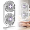 thumbnail image 2 of Tower Fan, Dual Head Oscillating Table Fan, USB Desk Fan with 5 Speeds and 360° Rotation, Portable Double Head Personal Cooling Fan, Rechargeable Fan for Bedroom Office Travel Home Use, White, 2 of 5