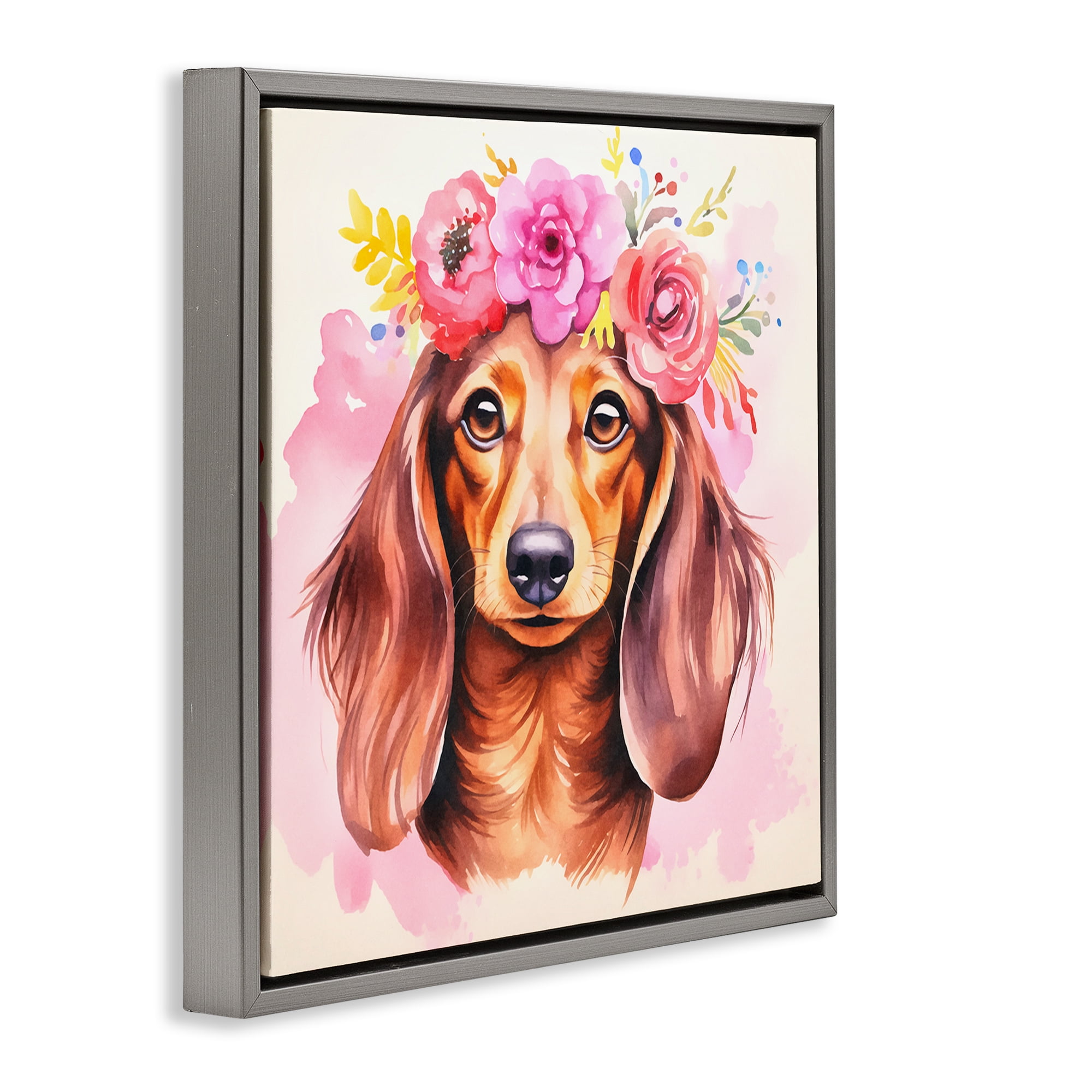 Stupell Industries Boho Wiener Dog Dachshund Animals Painting Gray Floater Framed Canvas Art Print Wall Art, 25 x 25