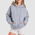 thumbnail image 2 of Women's Hoodies Fall Loose Fit Hooded Long Sleeve Mitten-Cuff Cold Shoulder Drawstring Solid Color Hoodie Flannel Sweatshirts Hoodies(Grey,M), 2 of 9