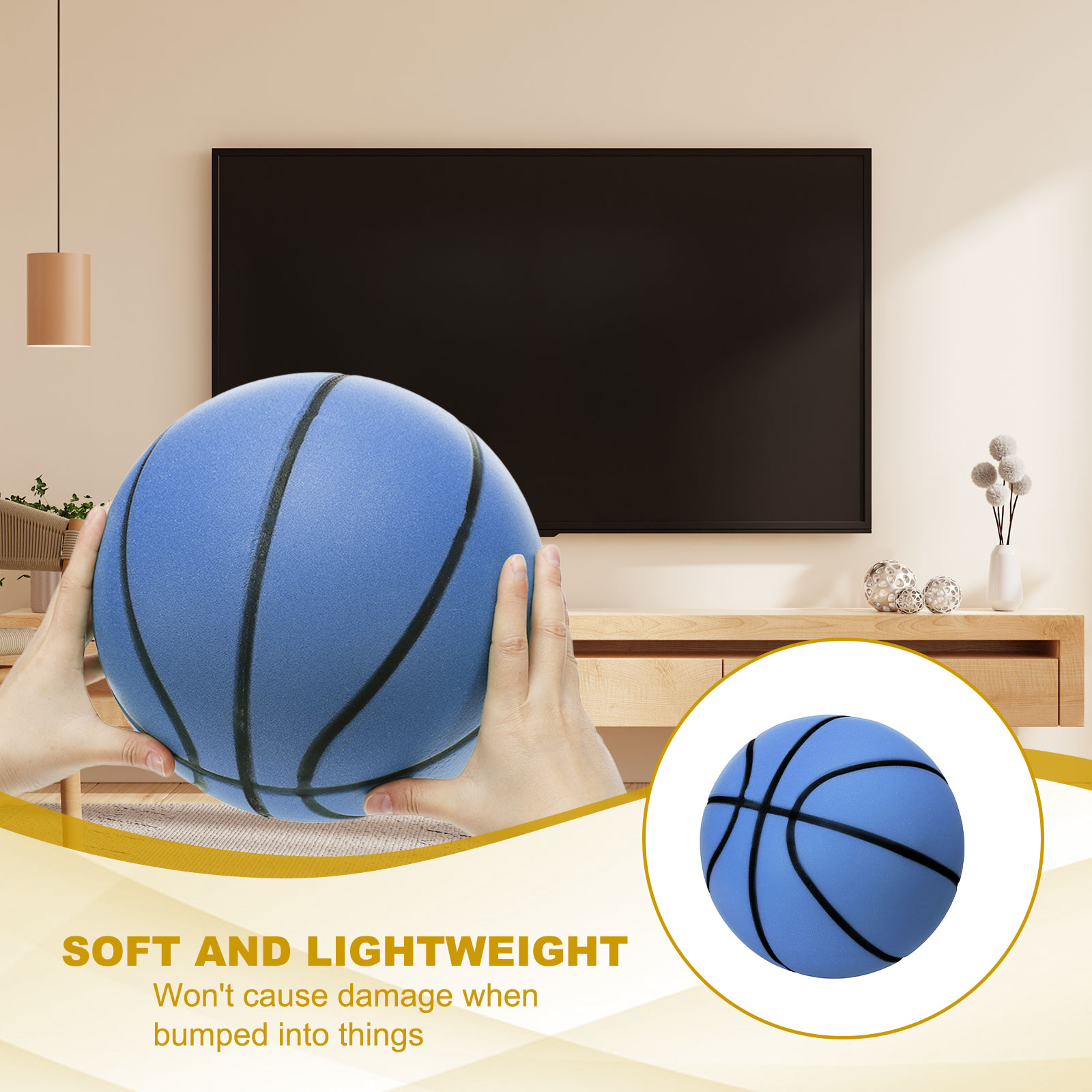 Uxcell Silent Basketball 8.3" No Noise High-Density Foam Dribbling Indoor Basketball with Net Bag forIndoor Sport Blue
