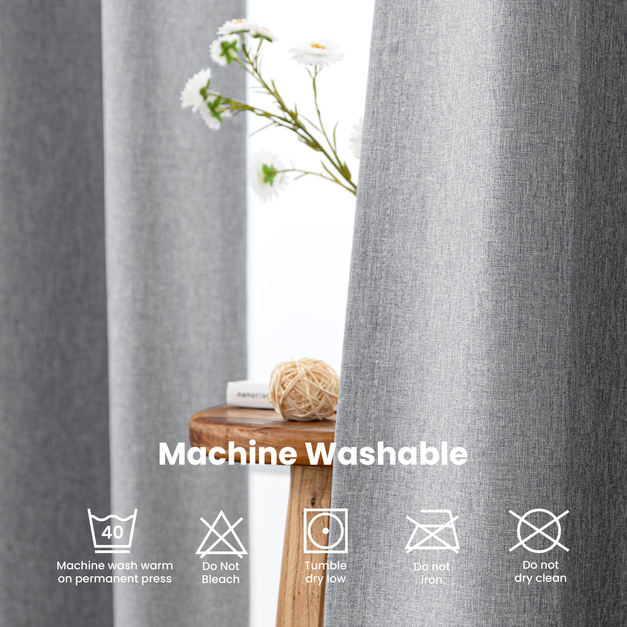 Sleep Zone Linen Look 100% Blackout Curtains for Bedroom Windows Living Room Darkening Thermal Insulated Drapes 2 Panels, 52" x 84" Dark Grey