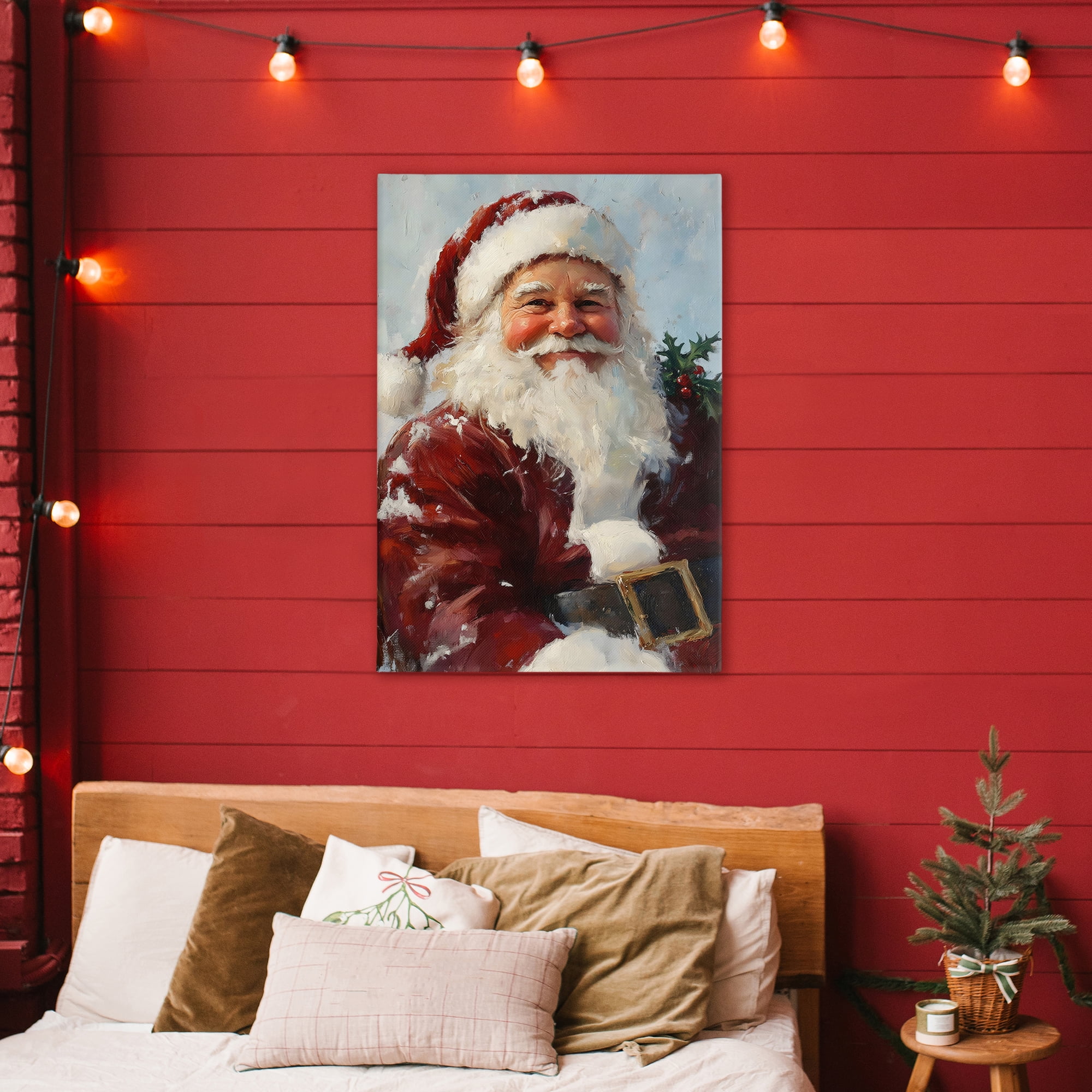 Rosy Cheeked Santa Smile Canvas Wall Art, design by Petal Prints Design