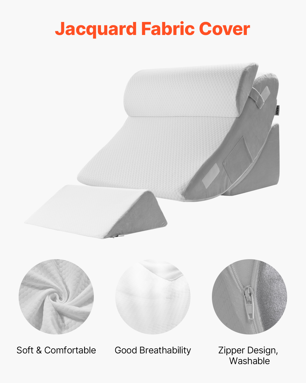 VEVOR Wedge Pillow for Sleeping, 4 Pcs Adjustable Orthopedic Bed Wedge Set, Support Leg Neck Shoulder, Post Surgery Pillow for Back Pain, Acid Reflux, Snoring Relief, Sitting up in Bed, White/Grey