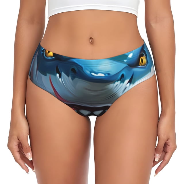 Fotbe Cartoon Cute Shark Calzones Estampados para Mujer – Ropa Interior de Algodón, Cómoda, Suave y Elástica-Large