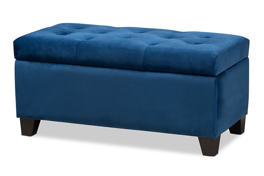Baxton Studio Michaela Navy Blue Velvet Upholstered Storage Ottoman