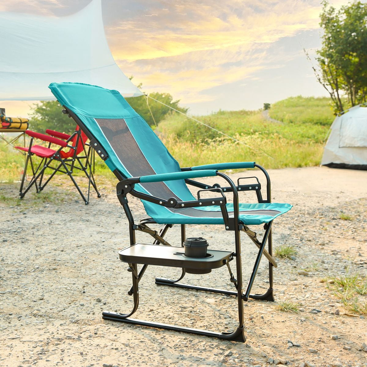 Sailvan Heavy Duty Camping Directors Chair, Oversized Folding Chair with Side Table & Pocket for Beach Picnic Fishing, Blue
