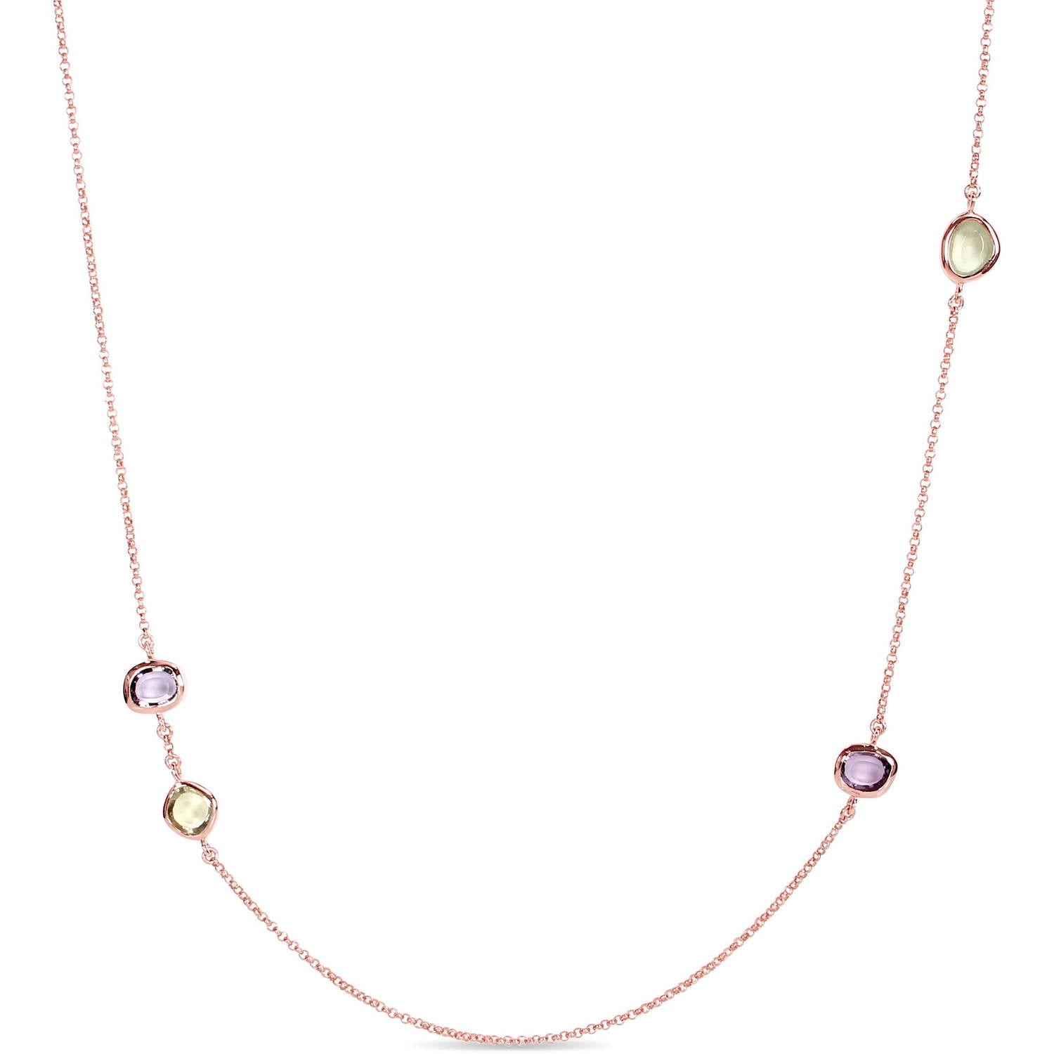 Tangelo 6-1 2 Carat T.G.W. Amethyst, Prehnite and Lemon Quartz Rose Rhodium-Plated Sterling Silver Station Necklace,... by Tangelo