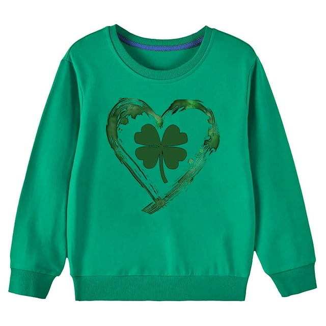Posijego Chandails en Molleton pour Enfants de la Saint-Patrick Imprimé Trèfle Manches Longues Pull pour Enfants