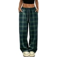 thumbnail image 2 of Lenago Pants for Women Checkered Casual Straight-Leg Trousers Elastic Waist with Pockets, 2 of 5