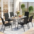 thumbnail image 2 of Arlopu Outdoor Patio Dining Set of 7, Rectangular Dining Table with Umbrella Hole and 6 Stackable Chairs for Lawn, Deck, Poolside, Backyard, 2 of 11