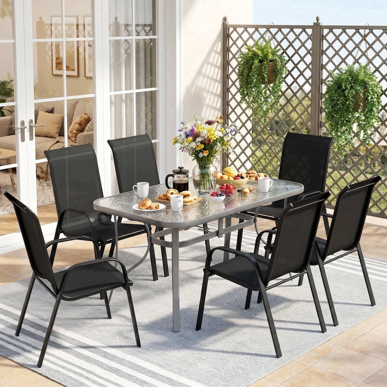 largo 7 piece outdoor patio dining set with umbrella Amazon.com: Grand Faux Wood Grain Finish, Modern Alunimum Table and Chairs for 6 with Market Hole for Garden, Backyard,Poolside,Lawn,Porch,Deck,Yard,Dark Brown : Patio, Lawn & [ CAPTIVA DESIGNS ] Elevate your outdoor space with our 7pc Outdoor Dining Set TLSUNNY Outdoor Patio Dining Set
